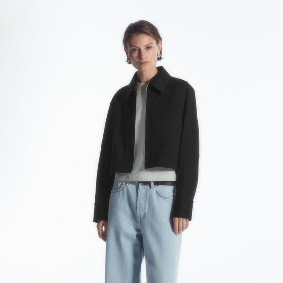 COS | Jackets & Coats | Cropped Twill Zipup Jacket Black